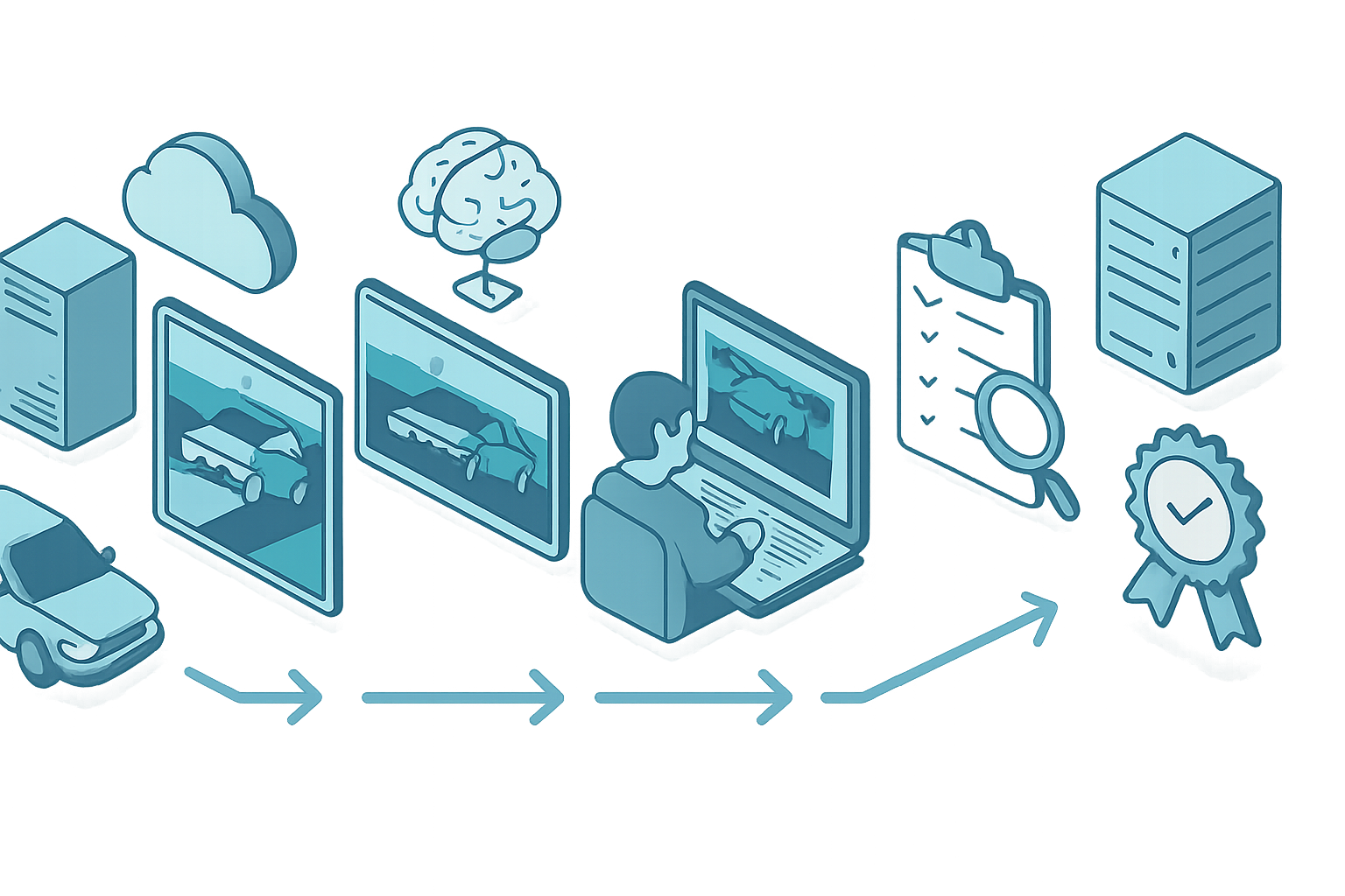 Six-stage automotive annotation workflow from ingestion and calibration through QA to governed dataset delivery