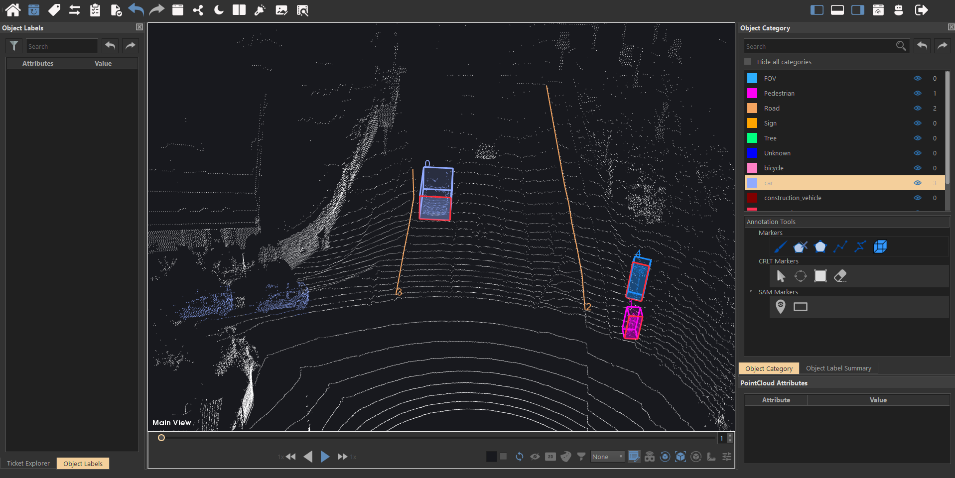 3D LiDAR point cloud annotation with multi-object bounding boxes
