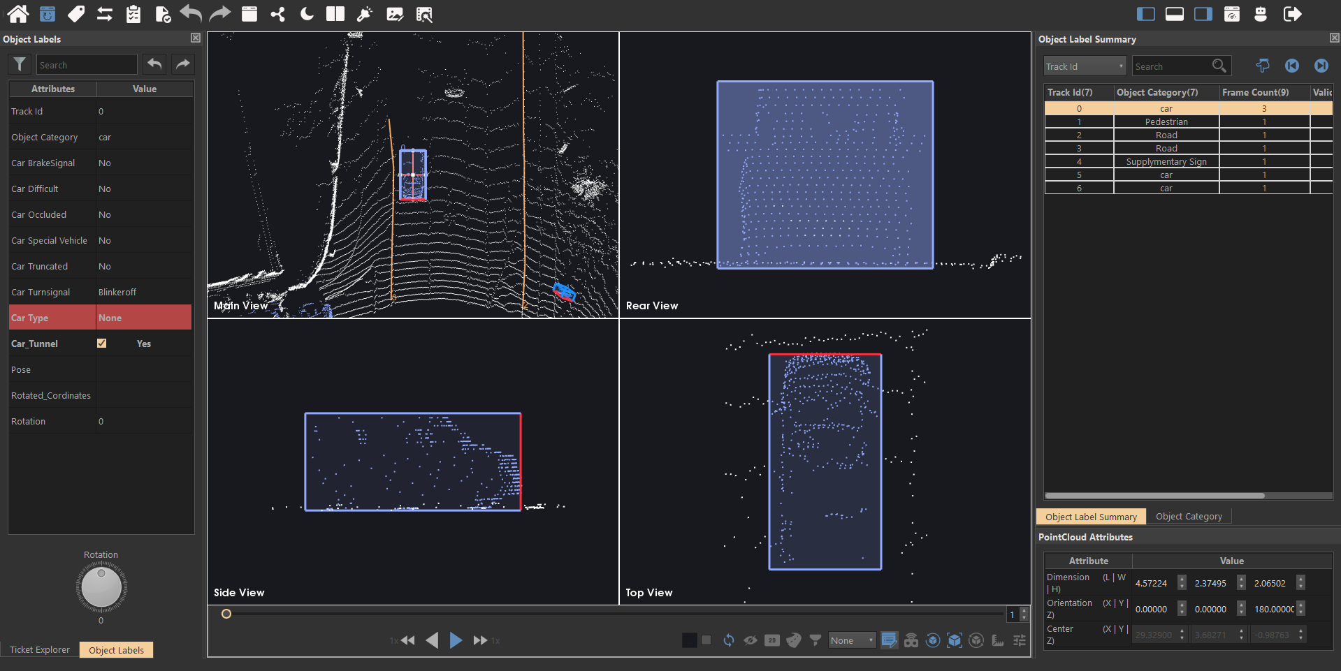 Multi-view workspace — main, rear, side, and top views simultaneously